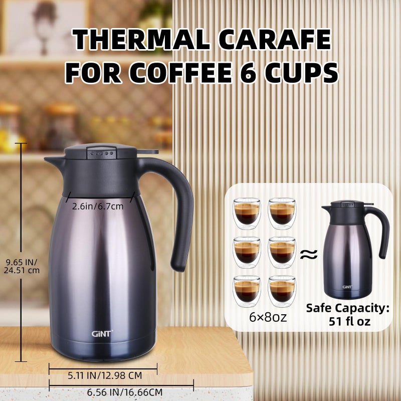 GiNT 51Oz Stainless Steel Thermal Coffee Carafe with Lid/Double Walled Vacuum Thermal Carafe / 12 Hour Heat Retention (Purple, 1.5L) - Image 4
